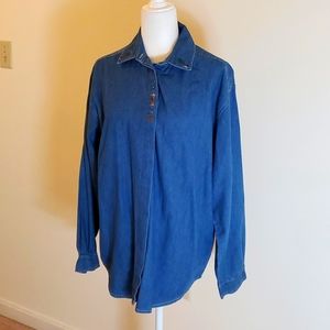 Capacity blue long sleeve denim shirt